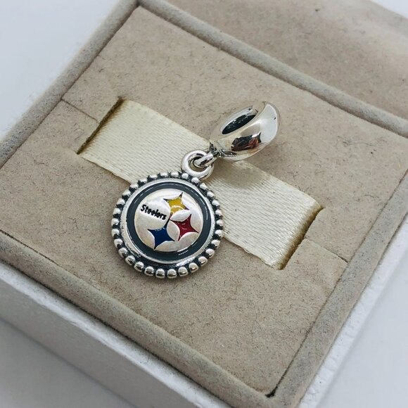 🧜🏾♀️🎀Pandora Pittsburgh Steelers Exclusive Football team Dangle Charm, S925 - Picture 3 of 4